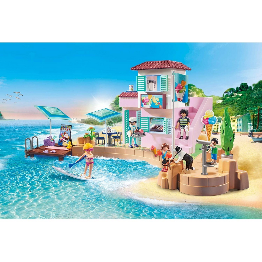 Playmobil Waterfront Ice Cream Shop Toy Playset - HUNA