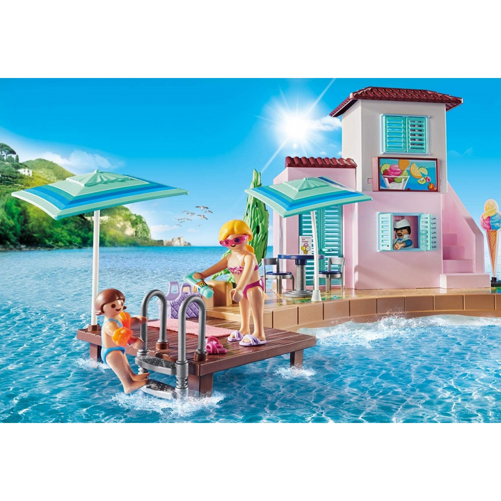 Playmobil Waterfront Ice Cream Shop Toy Playset - HUNA
