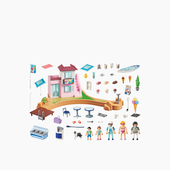 Playmobil Waterfront Ice Cream Shop Toy Playset - HUNA