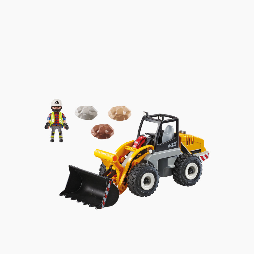Playmobil wheel loader toy truck with construction worker figure