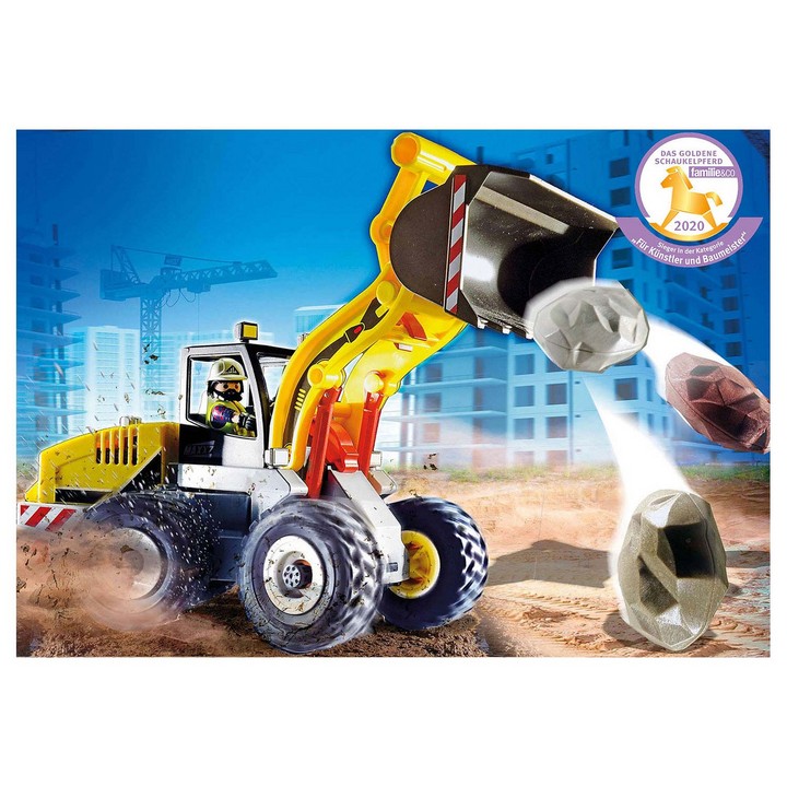 Playmobil wheel loader toy truck with construction worker figure