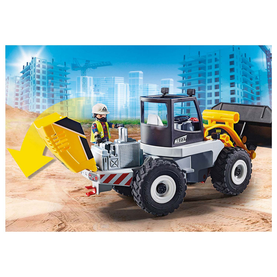 Playmobil wheel loader toy truck with construction worker figure
