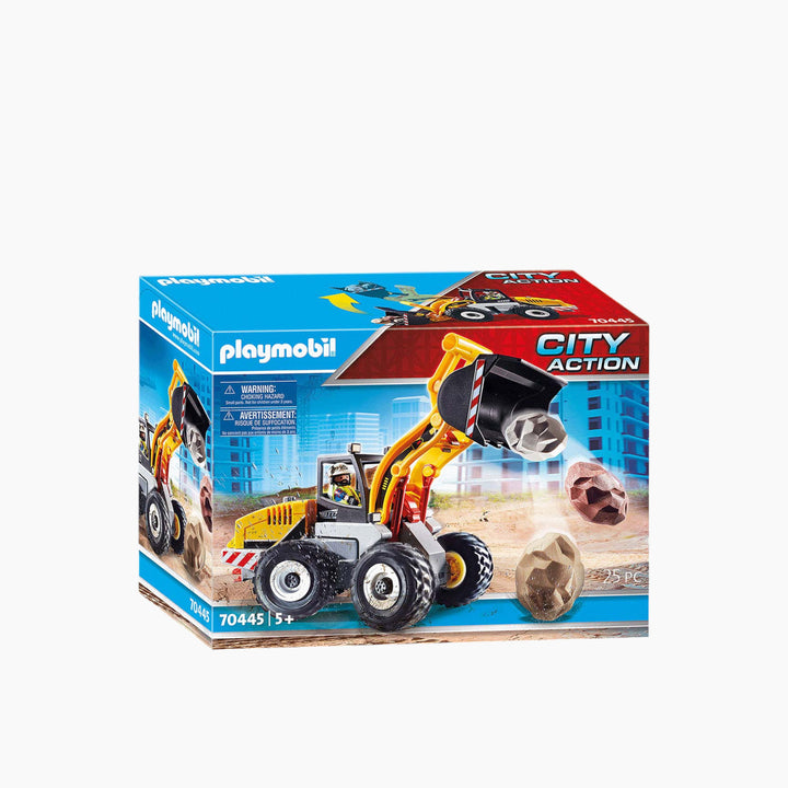 Playmobil wheel loader toy truck with construction worker figure