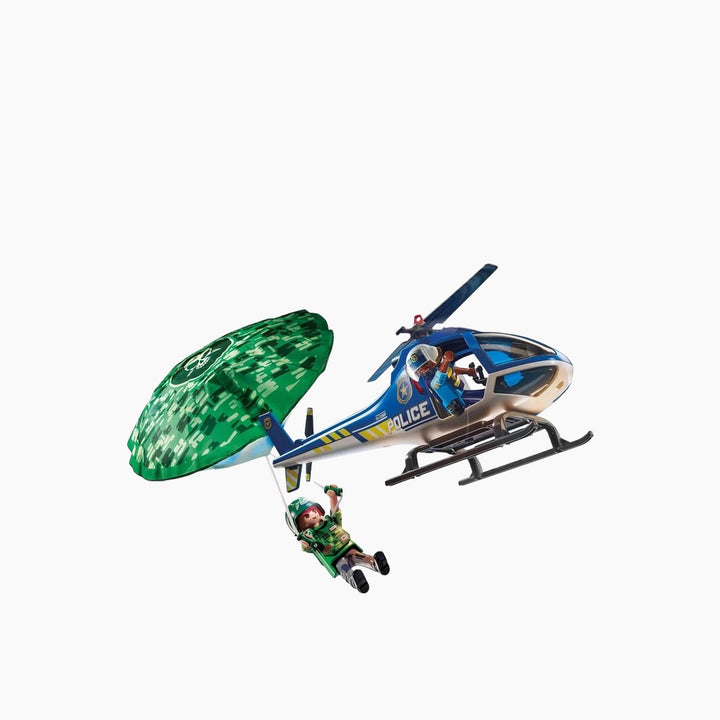 Playmobil police helicopter with functional parachute and two figures