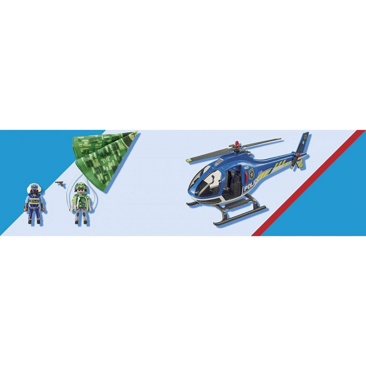 Playmobil police helicopter with functional parachute and two figures