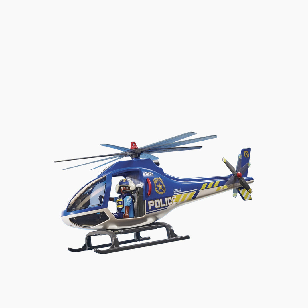 Playmobil police helicopter with functional parachute and two figures