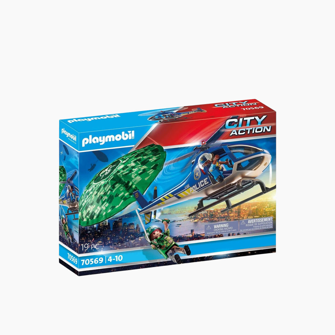 Playmobil police helicopter with functional parachute and two figures