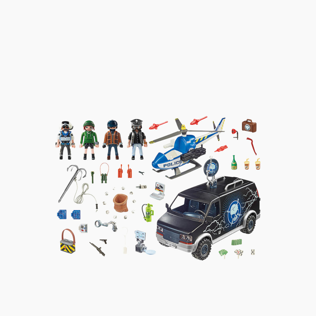 Playmobil Helicopter Pursuit with Runaway Van toy playset for role play
