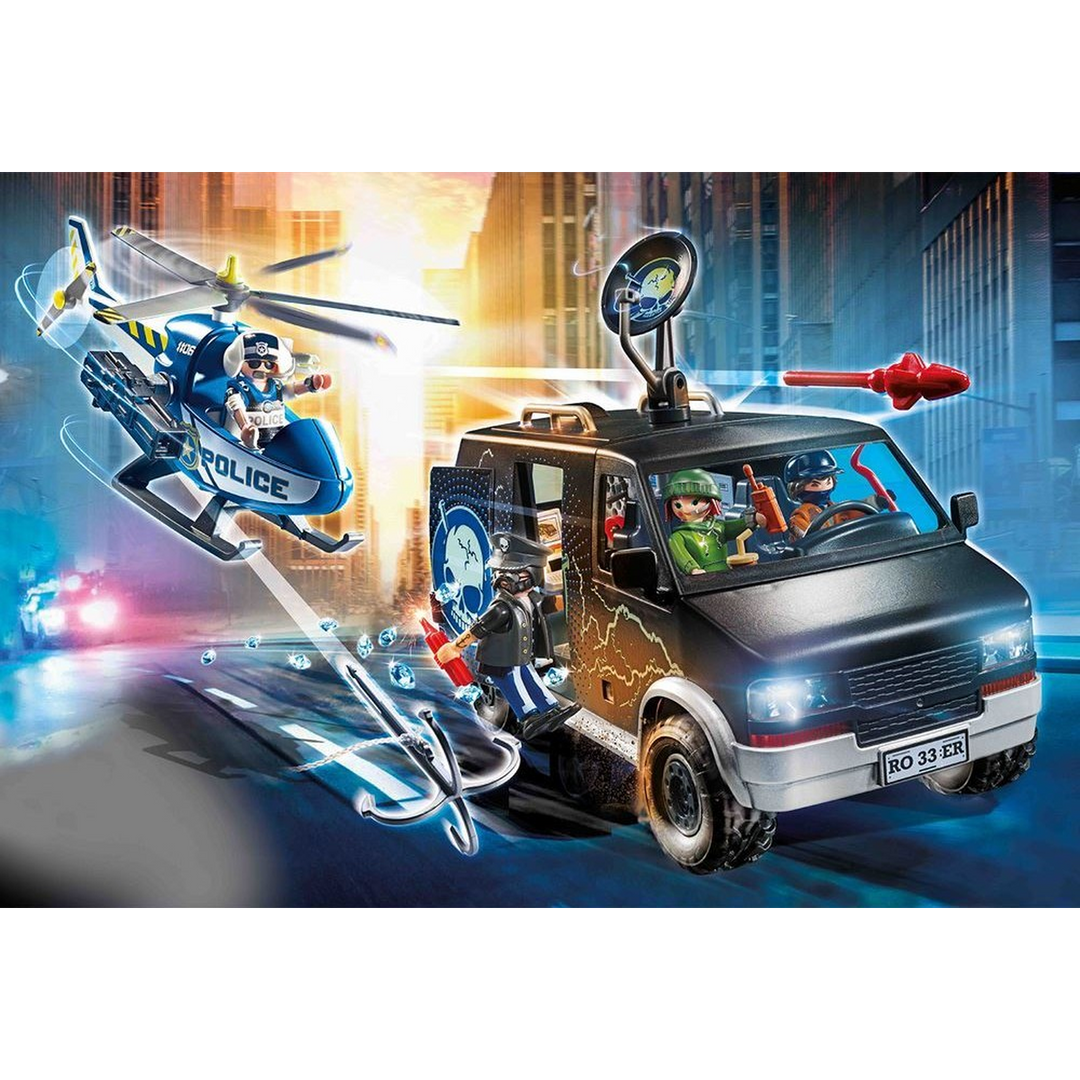 Playmobil Helicopter Pursuit with Runaway Van toy playset for role play