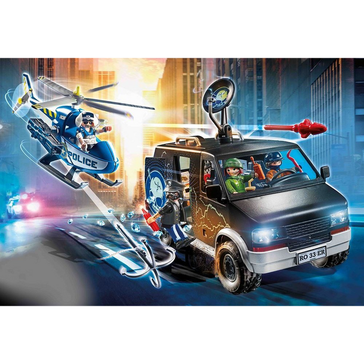 Playmobil Helicopter Pursuit with Runaway Van toy playset for role play