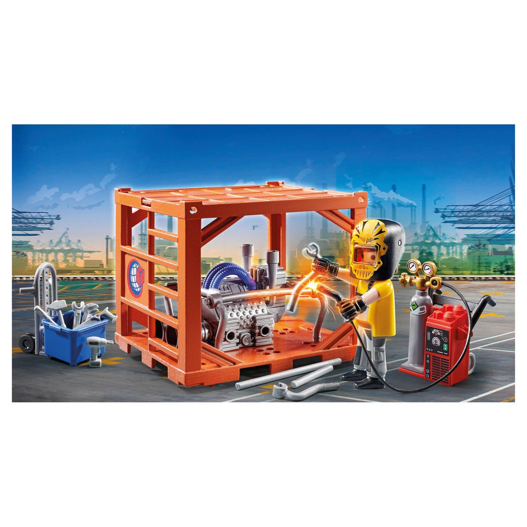 Playmobil Container Manufacturer playset with welder figure