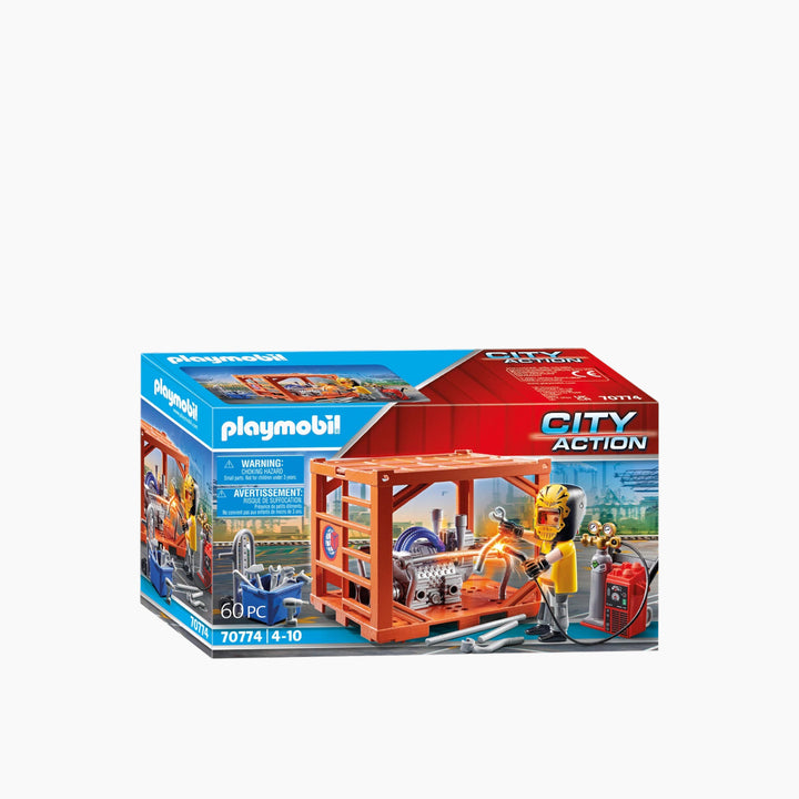 Playmobil Container Manufacturer playset with welder figure