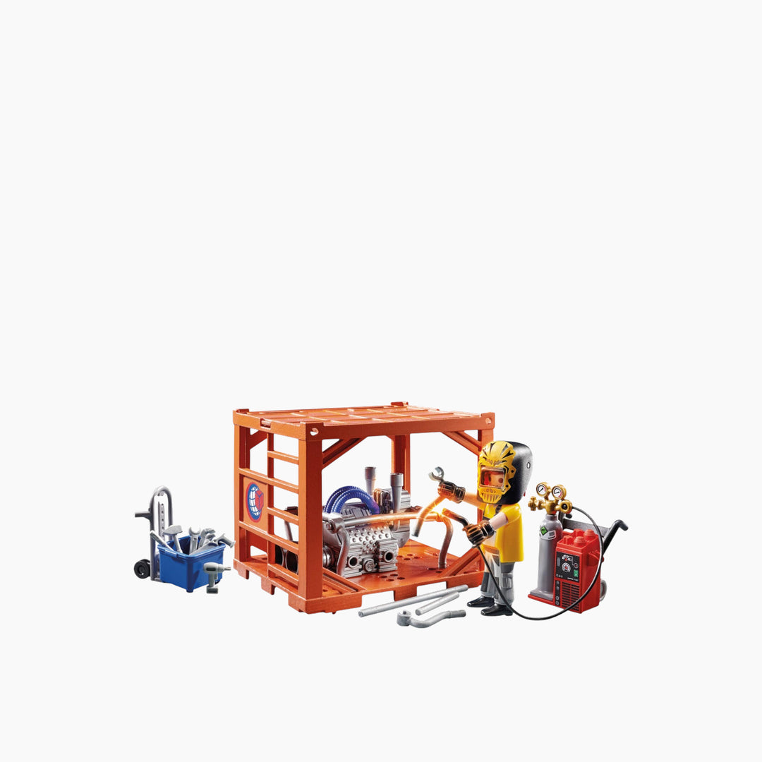 Playmobil Container Manufacturer playset with welder figure