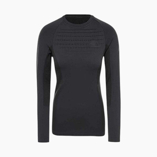 The North Face قميص نسائي رياضي بأكمام طويلة وياقة طاقم باللون الأسود