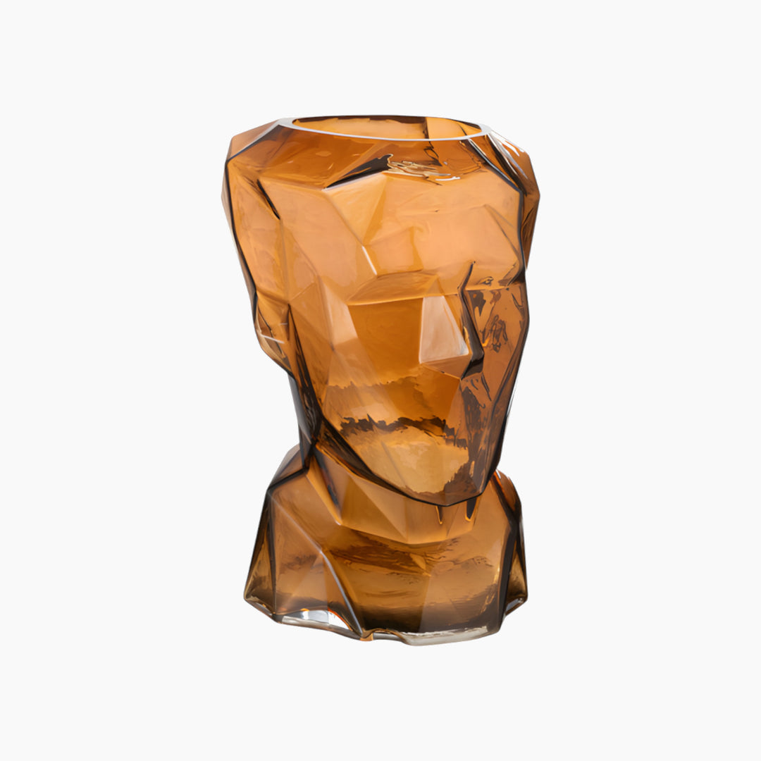 Glass vase with a distinctive facial design