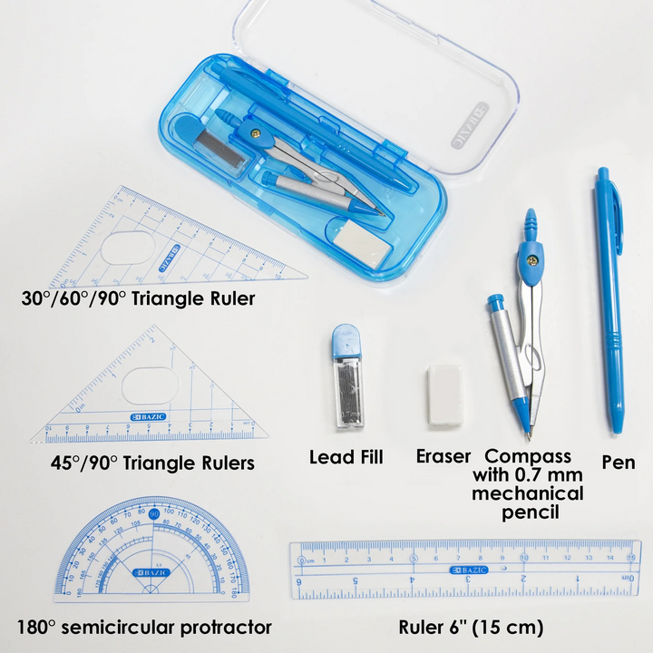 Bazic Bright Color 9-Piece Math Tool Set