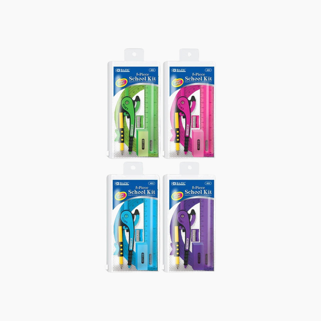 Bazic 5-Piece School Kit with Zipper Pouch