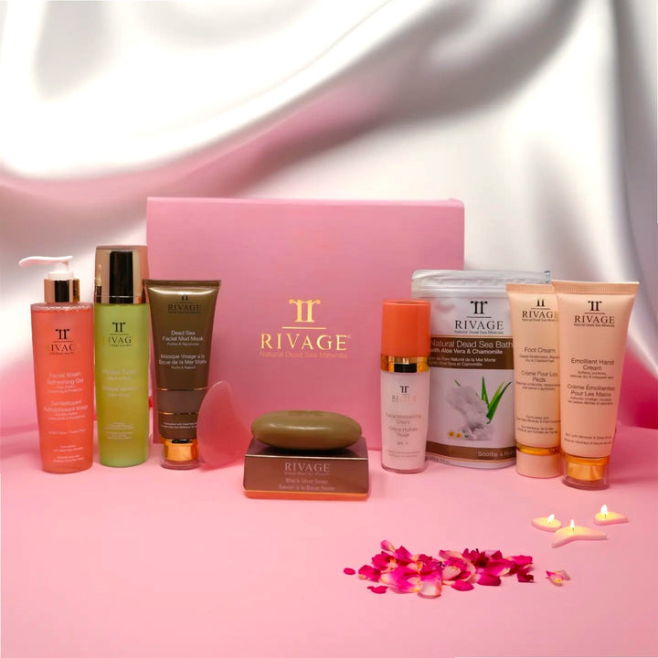 Rivage Glow With Love Gift Package Dead Sea Mud Mask, Wash Gel, and Toner set