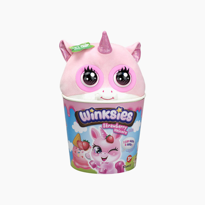 Silverlit Winksies pink strawberry unicorn stuffed animal in ice cream cup