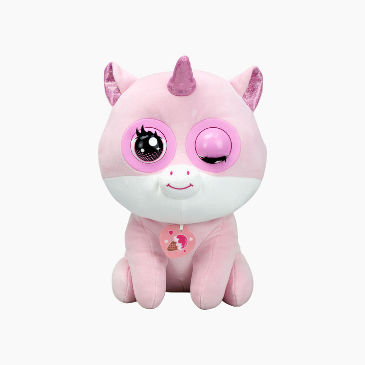 Silverlit Winksies pink strawberry unicorn stuffed animal in ice cream cup
