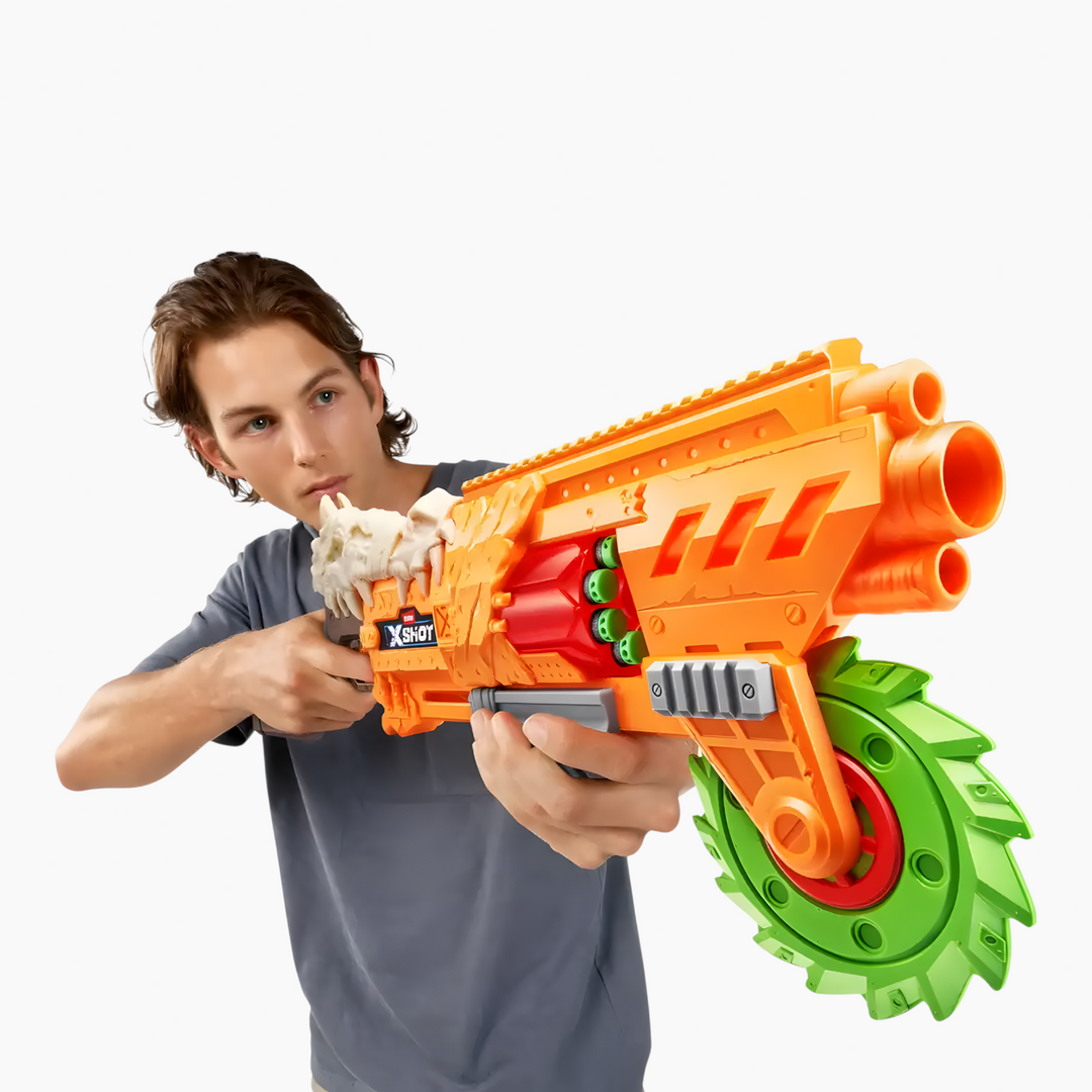 Zuru X-Shot Insanity Horrorfire Doomsday toy blaster with rotating foam saw blade