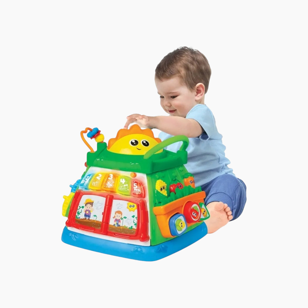 Winfun Lil’ Greenthumb Activity Cube with six interactive play panels