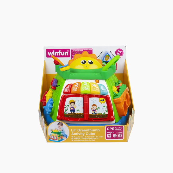 Winfun Lil’ Greenthumb Activity Cube with six interactive play panels
