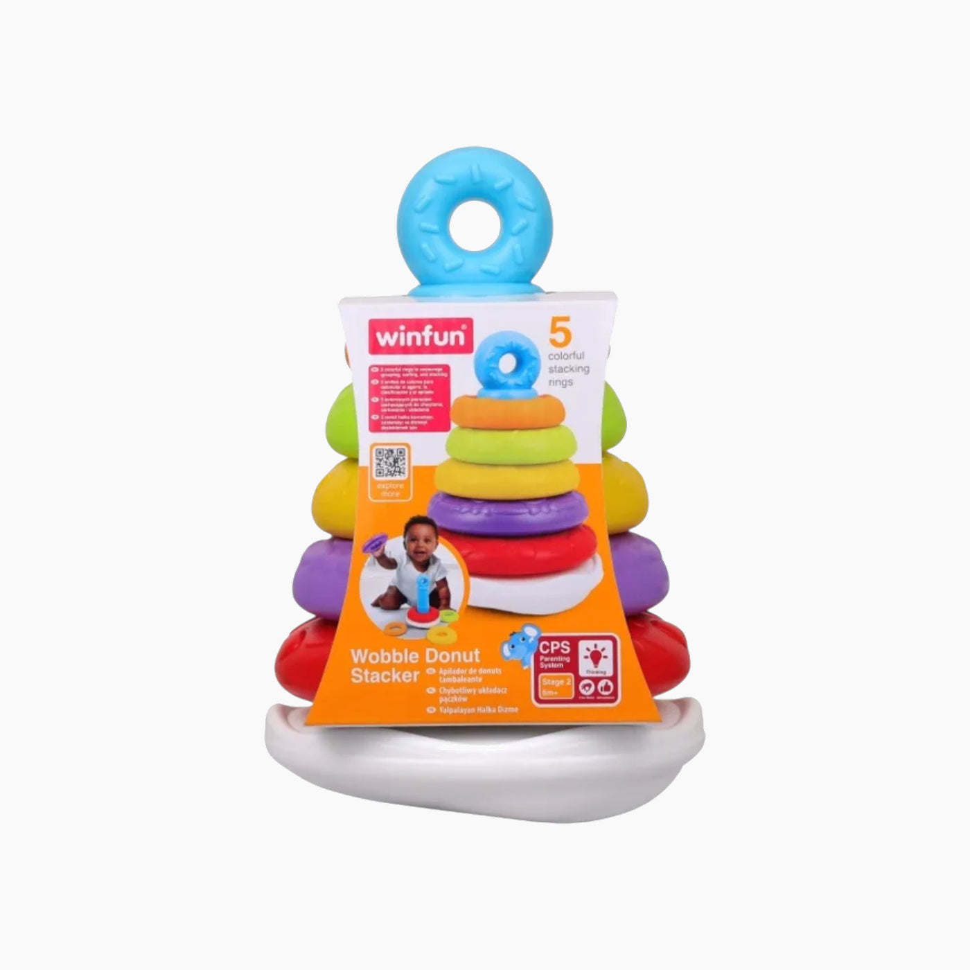 Winfun Wobble Donut Stacker with five colorful rings