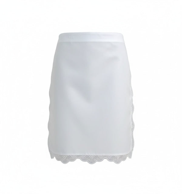 White Scalloped Apron with Lace Trim