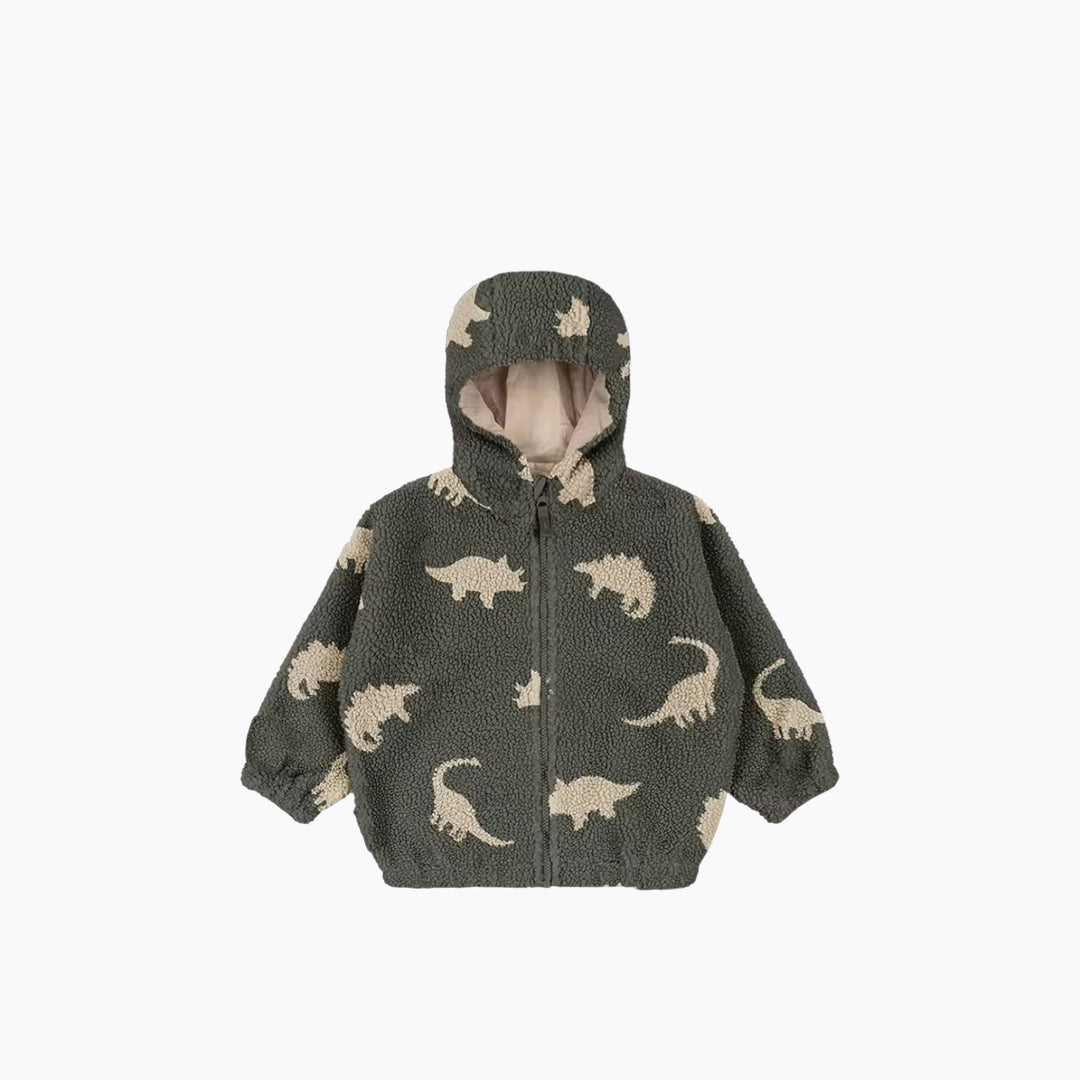 Jody Teddy Kids Dinosaur Hooded Sherpa Zip Jacket – Green