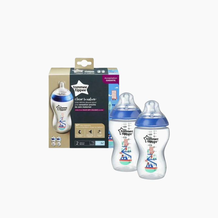 Pack of two 340ml decorated baby bottles