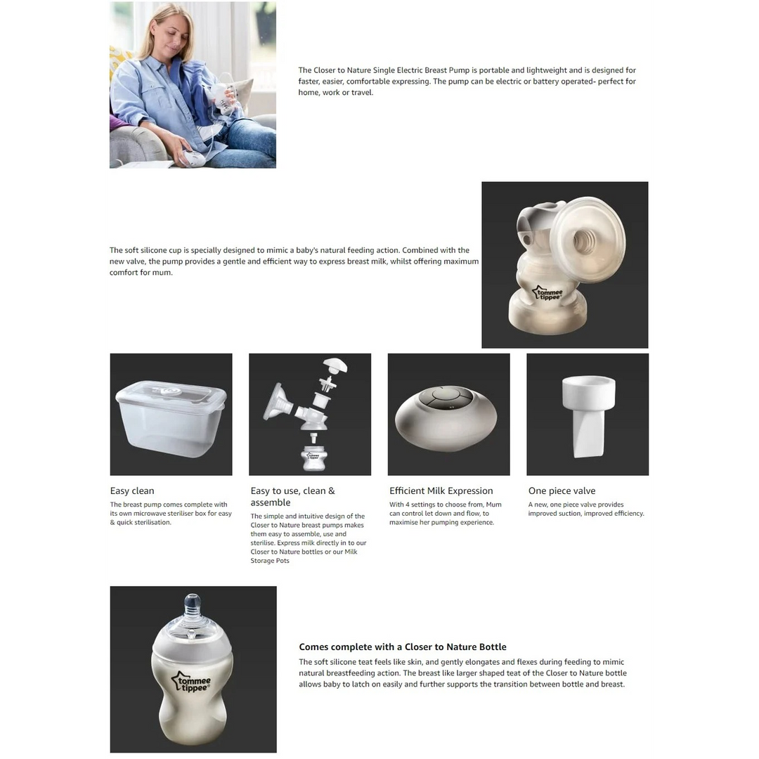 Closer to Nature single electric breast pump with soft silicone funnel