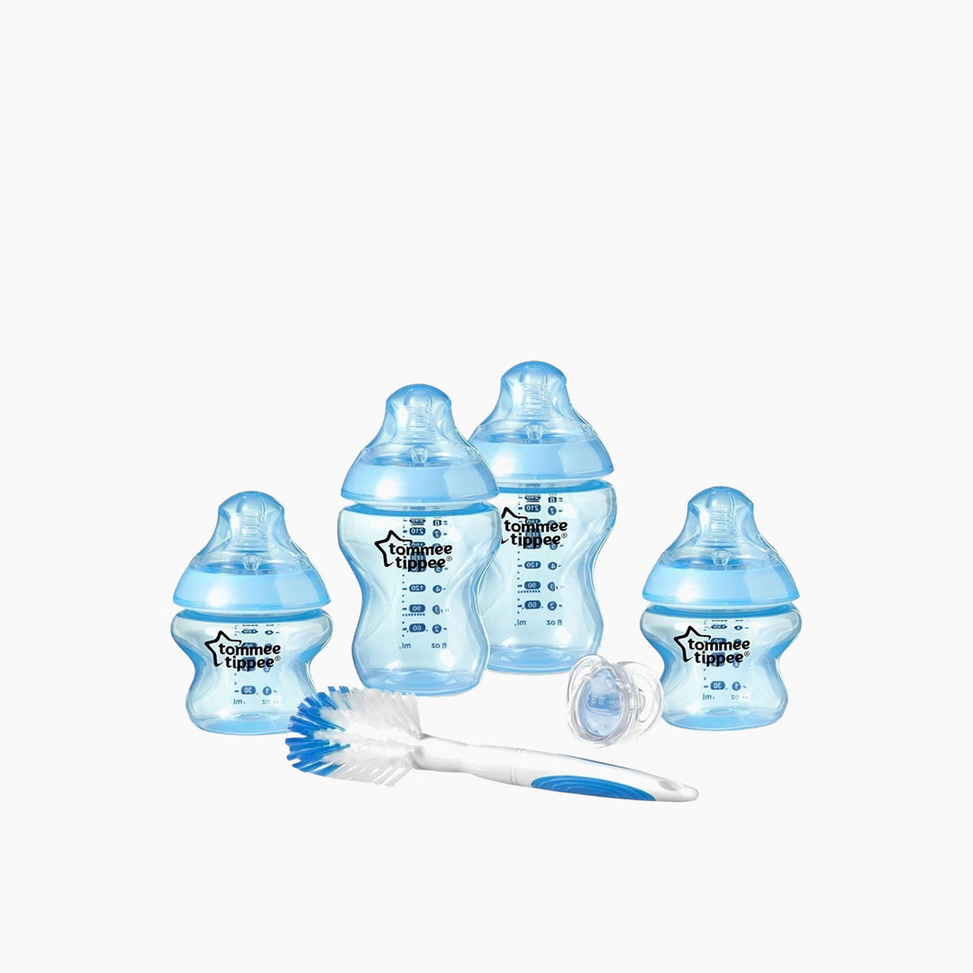 Closer to Nature newborn baby bottle starter kit for boys in blue.