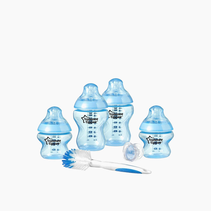 Closer to Nature newborn baby bottle starter kit for boys in blue.
