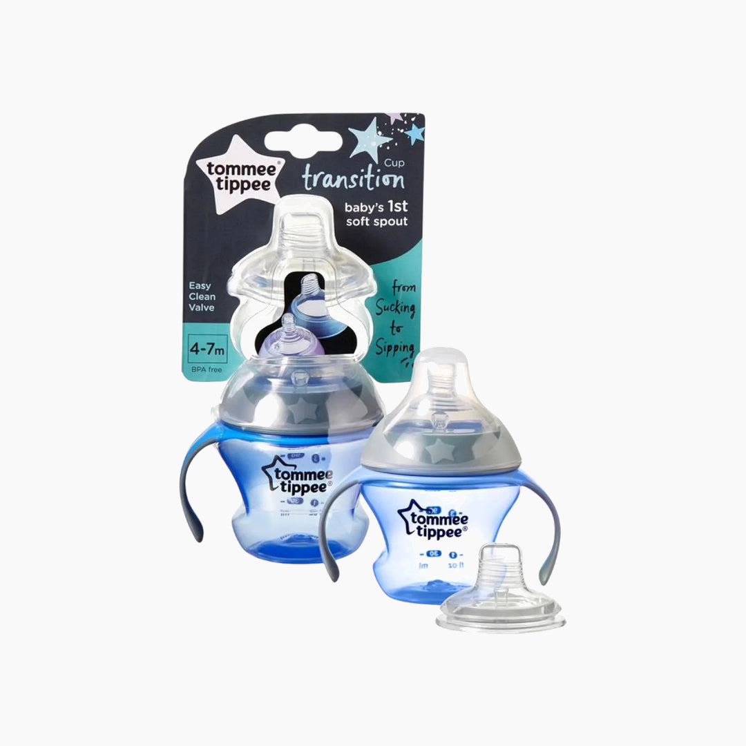Transition cup with soft silicone spout and removable handles
