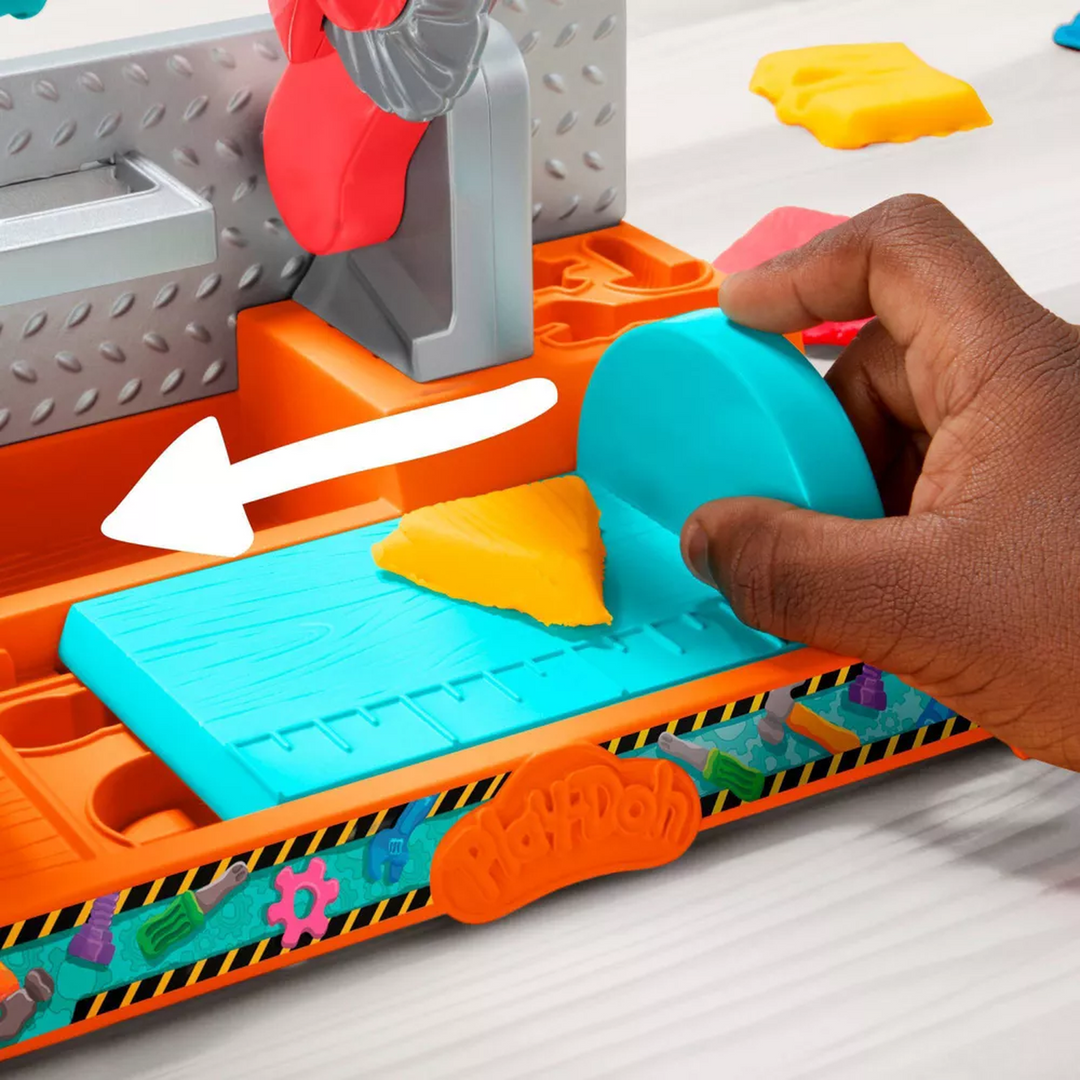 Hasbro Play-Doh Stamp &amp; Saw Tool Bench play dough tool set with 5 cans of Play-Doh