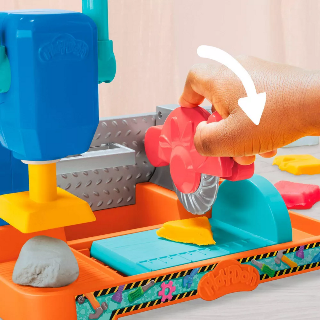 Hasbro Play-Doh Stamp &amp; Saw Tool Bench play dough tool set with 5 cans of Play-Doh