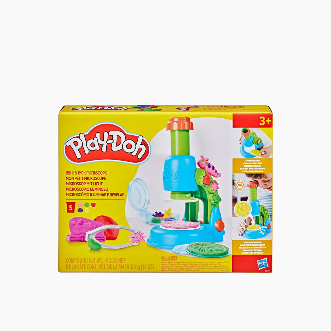 Play-Doh Light &amp; Look Microscope Playset with science tools and 5 colors