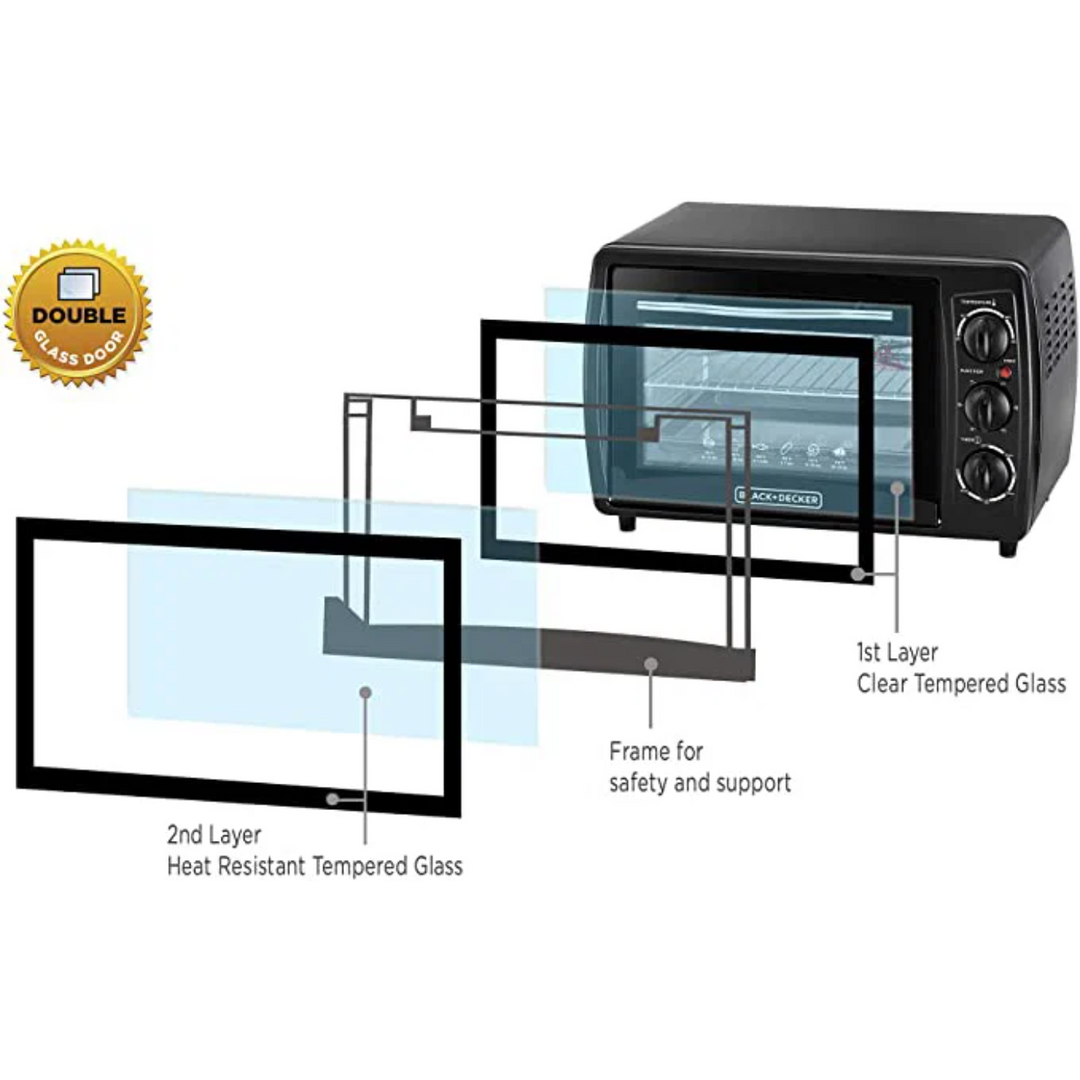 Black &amp; Decker Double Glass Toaster Oven with Rotisserie 19L