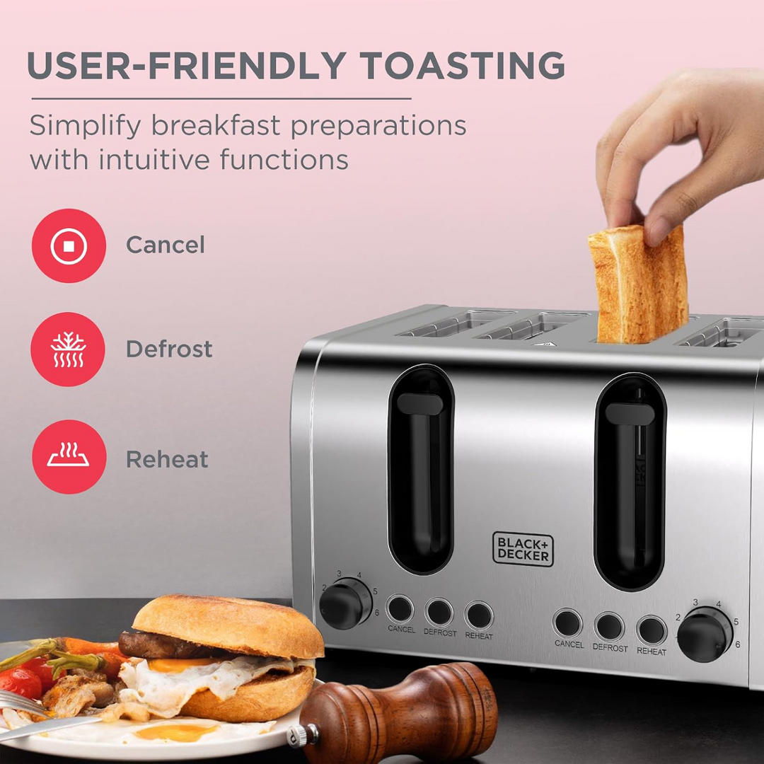 Black &amp; Decker 4 Slice Parallel Slot Ss Toaster