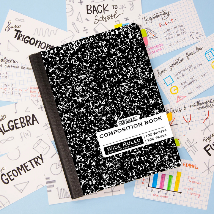 Bazic Wide Ruled 100-Count Black Marble Composition Book