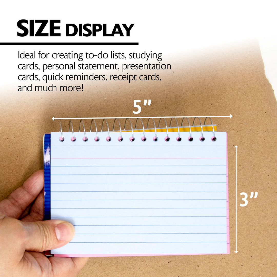 Bazic 50-Count Spiral-Bound 3" x 5" Ruled Colored Index Cards