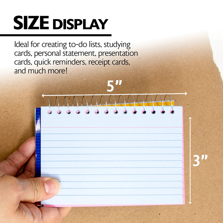 Bazic 50-Count Spiral-Bound 3" x 5" Ruled Colored Index Cards