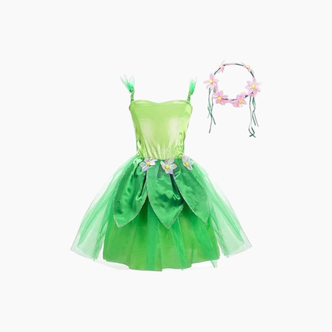 Lito Angels Fancy Fairy Costume with green satin skirt and flower accents