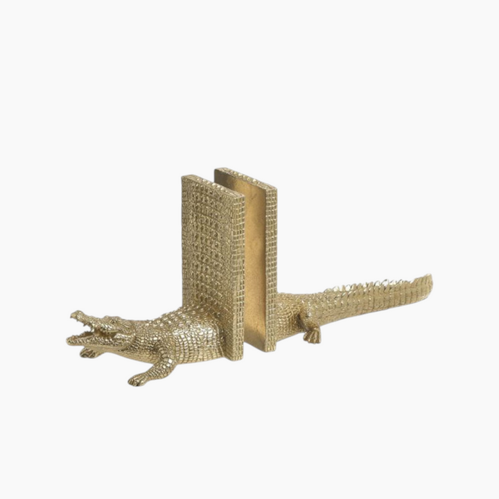 Inart S-2 Resin Crocodile Bookend - Golden