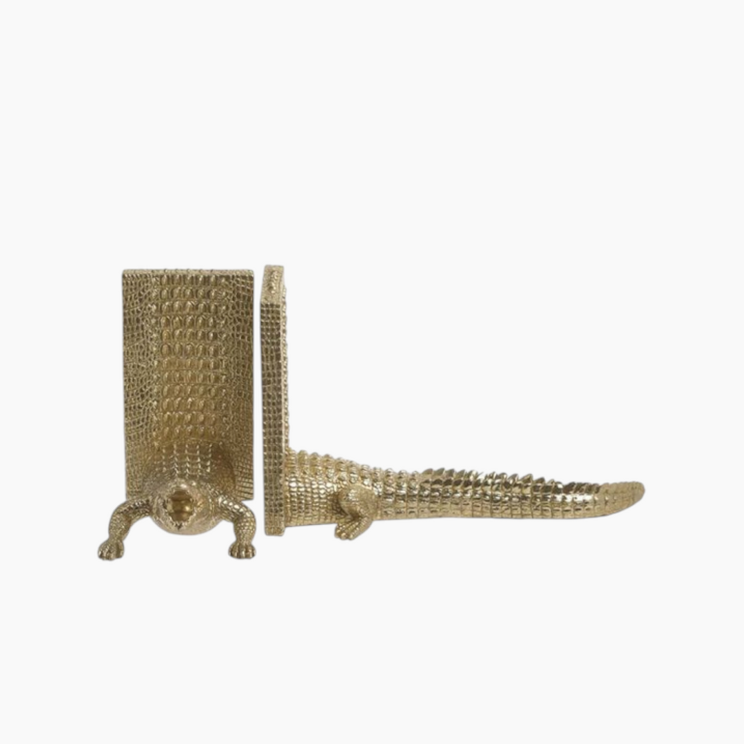 Inart S-2 Resin Crocodile Bookend - Golden