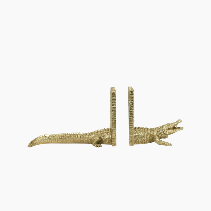 Inart S-2 Resin Crocodile Bookend - Golden
