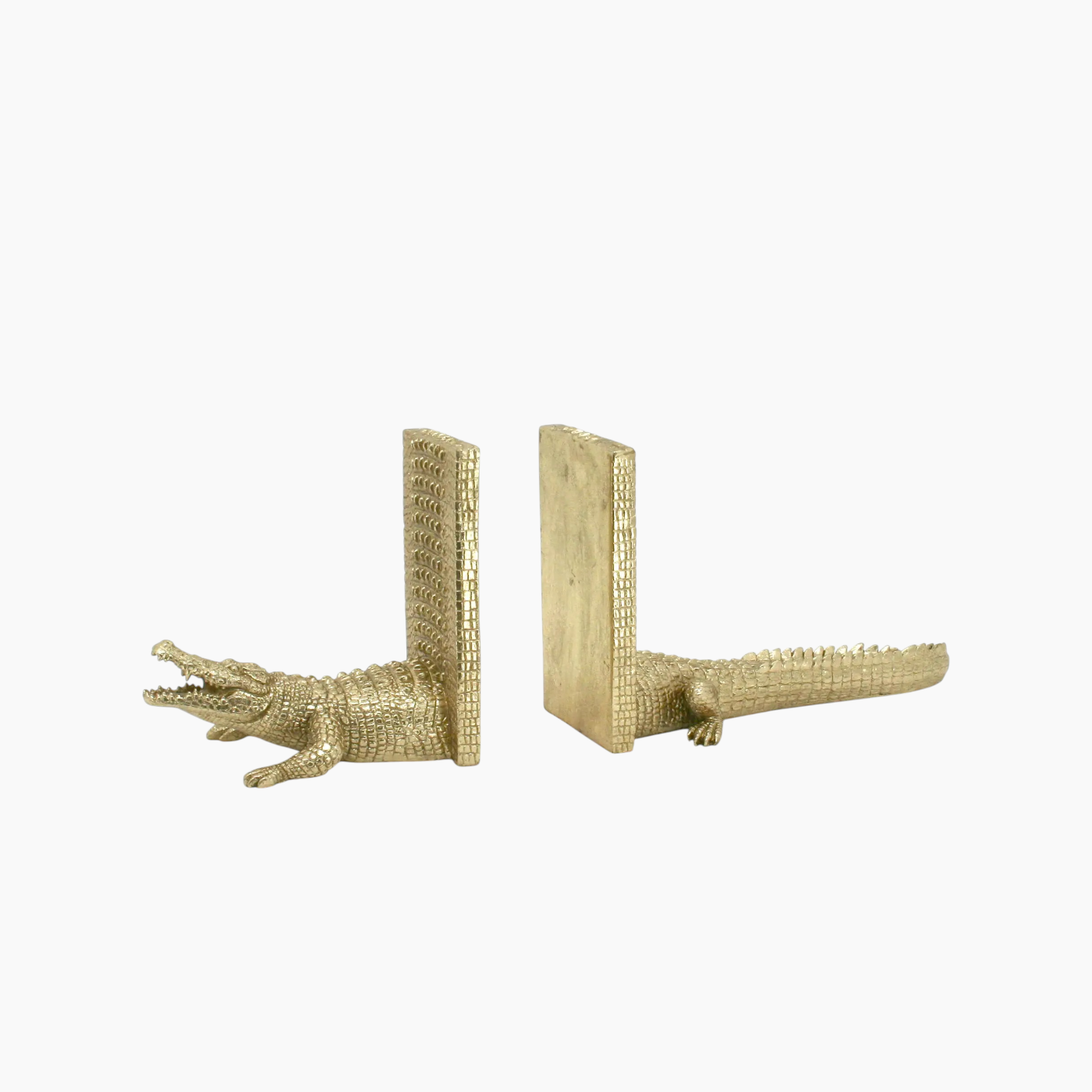 Inart S-2 resin crocodile bookend in golden finish