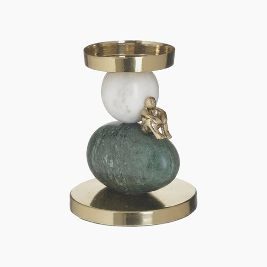 Aluminium Marble Candle Holder Golden and Green 1
