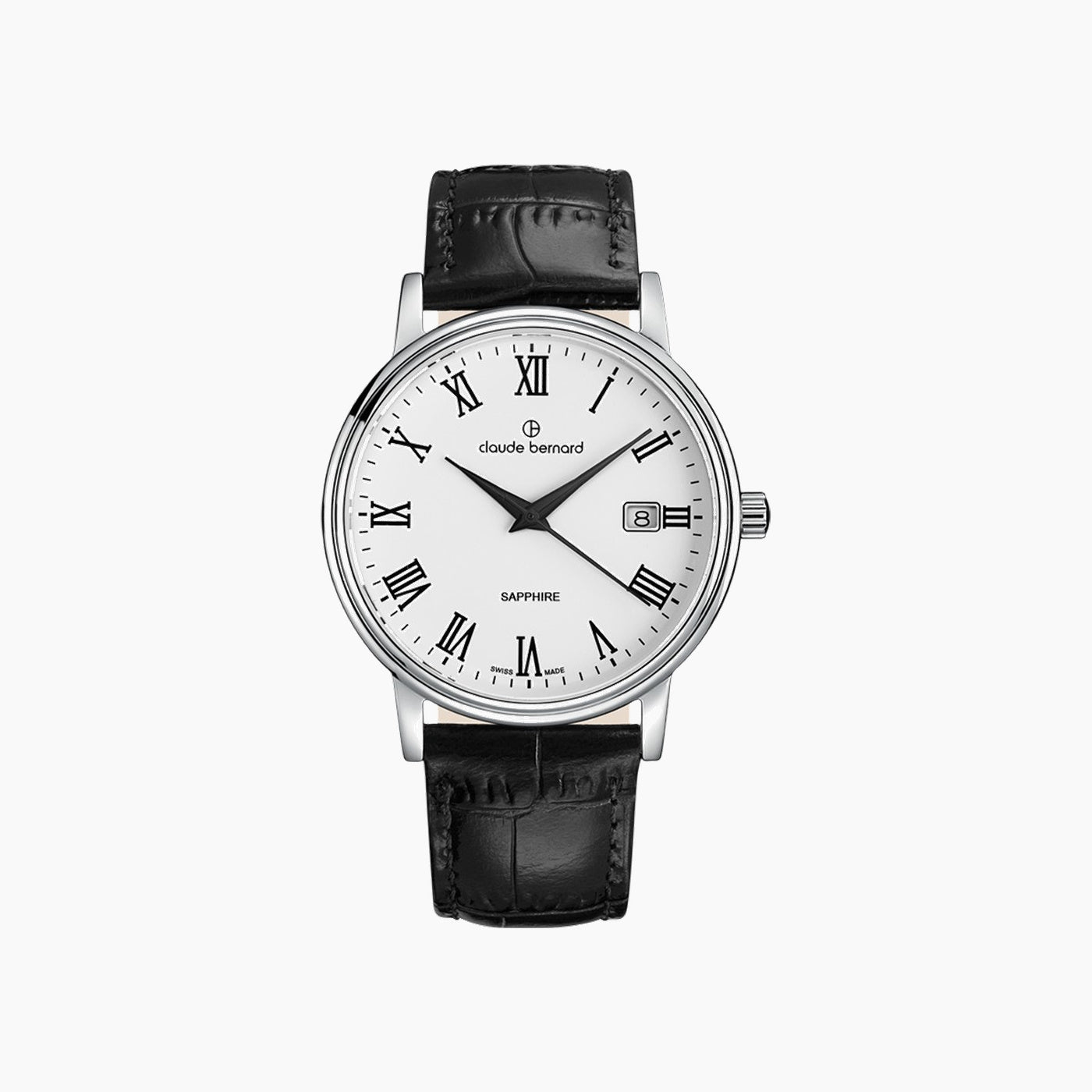 Claude Bernard Classic Date stainless steel watch with leather strap